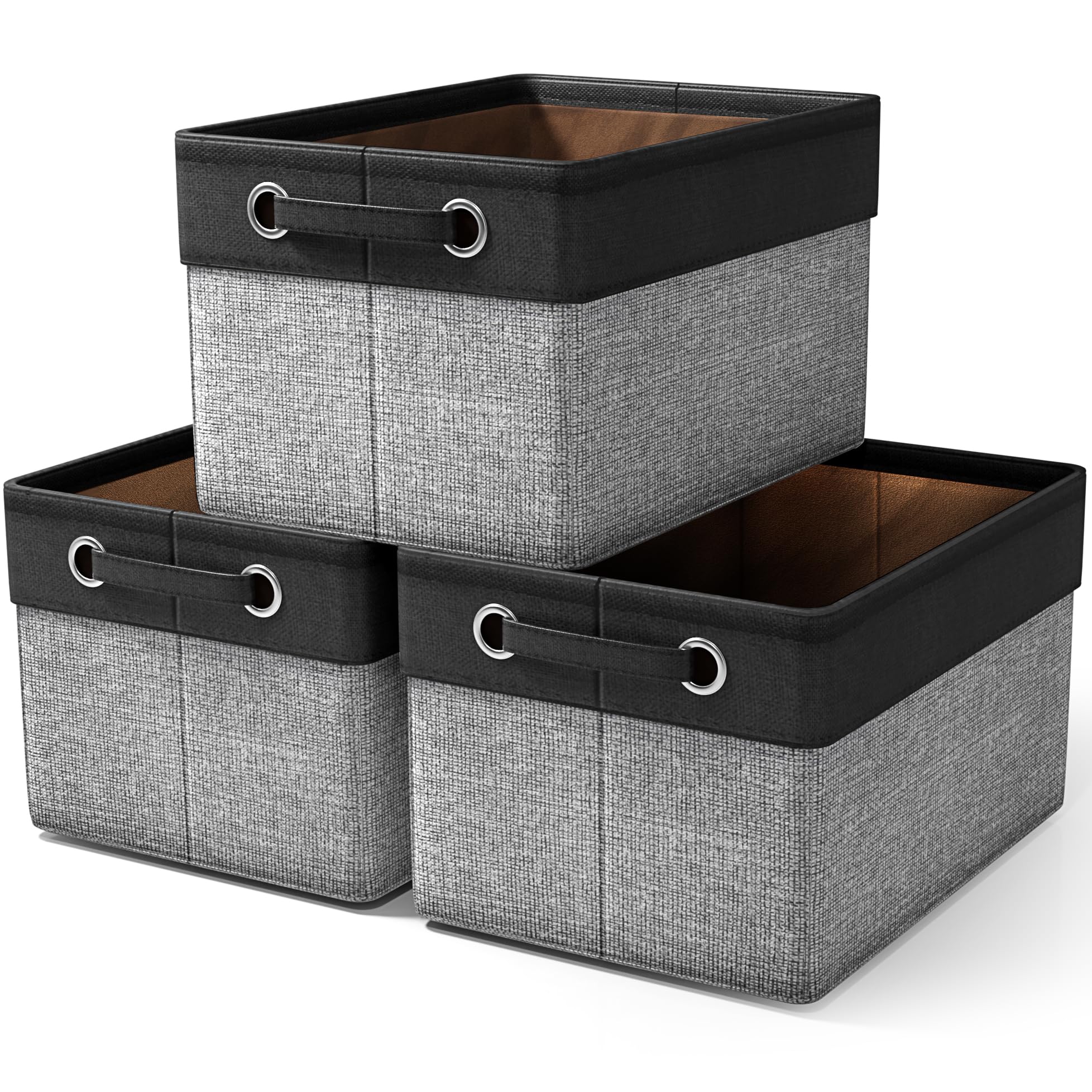 Sorbus Fabric Storage Cubes 15 Inch- Big Sturdy Collapsible Canvas Storage Bins With Dual Handles- Foldable Closet Cubes- Decorative Storage Baskets For Shelves | Home & Office Use- 3 Pack| Grey/Tan